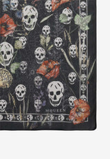 Alexander McQueen Skull and Spider Floral Print Chiffon Scarf Black 8585313052Q 1078