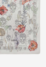 Alexander McQueen Skull and Spider Floral Print Chiffon Scarf White 8585313052Q 9262