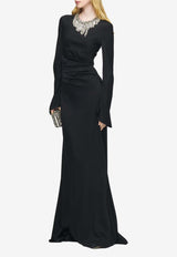 Alexander McQueen Embroidered Jewel Satin Gown Black 859096QZAQT 1000