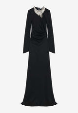 Alexander McQueen Embroidered Jewel Satin Gown Black 859096QZAQT 1000