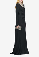 Alexander McQueen Embroidered Jewel Satin Gown Black 859096QZAQT 1000