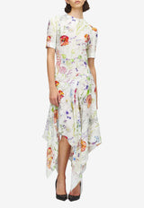 Alexander McQueen Meadow Floral Print Asymmetric Midi Dress Multicolor 861420QZAQV 9015