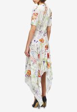 Alexander McQueen Meadow Floral Print Asymmetric Midi Dress Multicolor 861420QZAQV 9015
