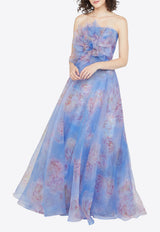 Theia Kimberly Rose Print Organza Gown Multicolor 88113112_BLUE MULTI
