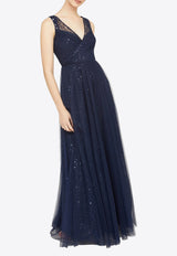 Theia Kiana Beaded V-neck Gown Navy 88113132_NAVY