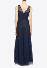 Theia Kiana Beaded V-neck Gown Navy 88113132_NAVY