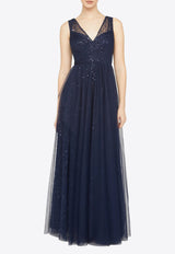 Theia Kiana Beaded V-neck Gown Navy 88113132_NAVY