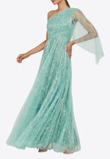 Theia Carol One-Shoulder Sequined Tulle Gown Azure 88113145_AQUA
