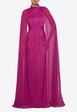 Theia Phillipa Satin Cape Gown Fuchsia 88114315_FUCHSIA
