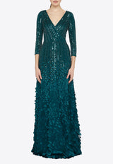 Theia Arabella Beaded V-neck Gown Teal 88114366_TEAL