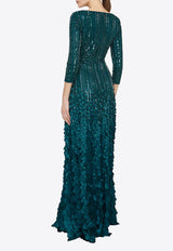 Theia Arabella Beaded V-neck Gown Teal 88114366_TEAL