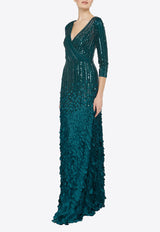 Theia Arabella Beaded V-neck Gown Teal 88114366_TEAL