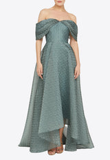 Theia Elysia Off-Shoulder Jacquard Gown Silver 88114984_GUNMETAL