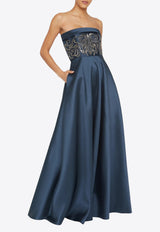 Theia Paloma Mikado Strapless Gown Navy 88114993_NAVY