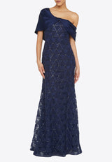 Theia Anabella Textured Tulle One-Shoulder Gown Navy 88115099_NAVY