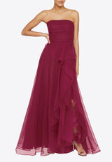 Theia Teresa Strapless Ruffled Gown Burgundy 8817572_BURGUNDY