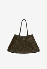Dragon Diffusion Large Santa Croce Woven Leather Shoulder Bag  Green 8892LE/S_DRAGO-KA