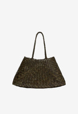Dragon Diffusion Large Santa Croce Woven Leather Shoulder Bag  Green 8892LE/S_DRAGO-KA