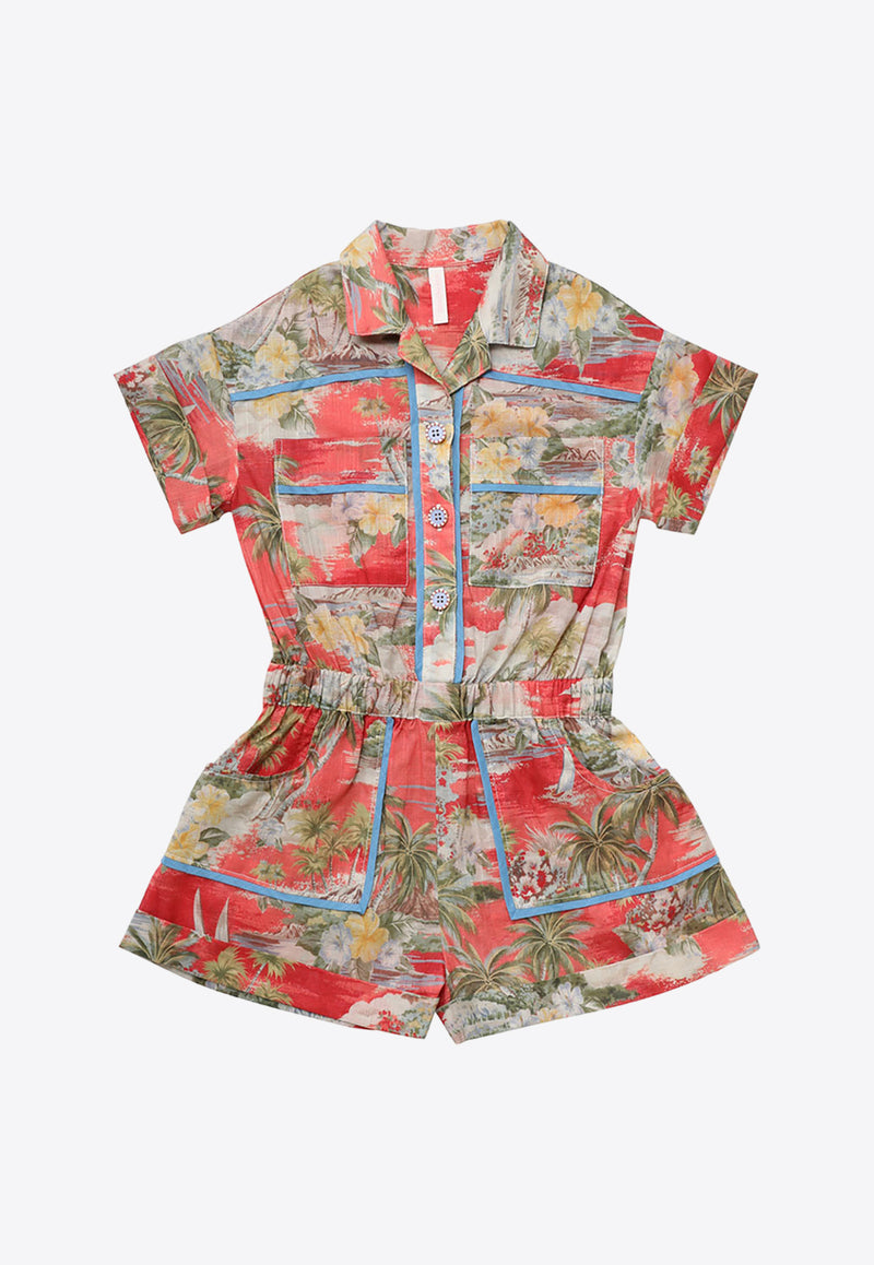 Zimmermann Kids Girls Alight Floral Playsuit 8912YRS241RED MULTI