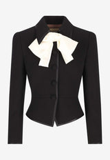 Valentino Wool Button-Up Jacket with Bow Black 8B0CE5K09Q0 0NO