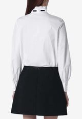 Valentino Gathered Collar with Bow Long-Sleeved Blouse White 8B3AB8454HP 001
