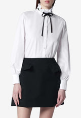 Valentino Gathered Collar with Bow Long-Sleeved Blouse White 8B3AB8454HP 001