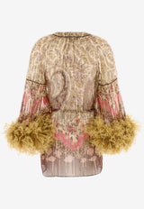 Valentino Pekin Voyage Imaginaire Paisley Print Feathered Blouse Multicolor 8B3AEBB7A54 BR9
