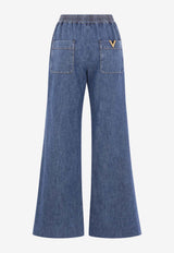 Valentino Wide-Leg Elastic-Waist Denim Pants Denim 8B3DD21K9YA 558