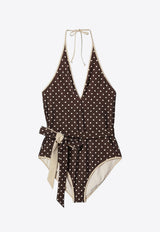 Valentino Polka Dots Halterneck One-Piece Swimsuit Brown 8B3UHAB2A5Q/S_VALE-CAH