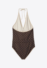 Valentino Polka Dots Halterneck One-Piece Swimsuit Brown 8B3UHAB2A5Q/S_VALE-CAH