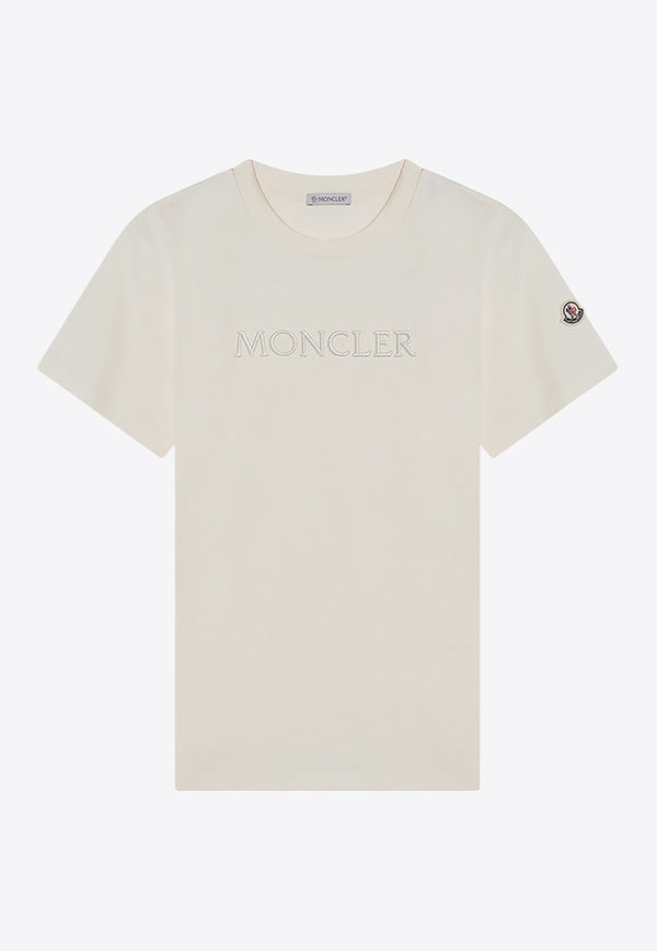 Moncler Logo Embroidered Crewneck T-shirt Ivory 8C000-0889AU0/Q_MONCL-037