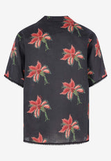 Valentino Papier Floral Print Linen Bowling Shirt Multicolor 8V3AAN11BA7 D5Y
