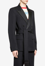 Valentino Double-Breasted Wool Blazer with Belt Black 8V3CEGG5AK8 0NO