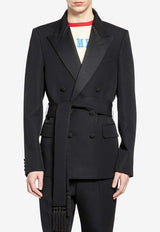 Valentino Double-Breasted Wool Blazer with Belt Black 8V3CEGG5AK8 0NO
