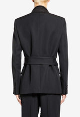 Valentino Double-Breasted Wool Blazer with Belt Black 8V3CEGG5AK8 0NO