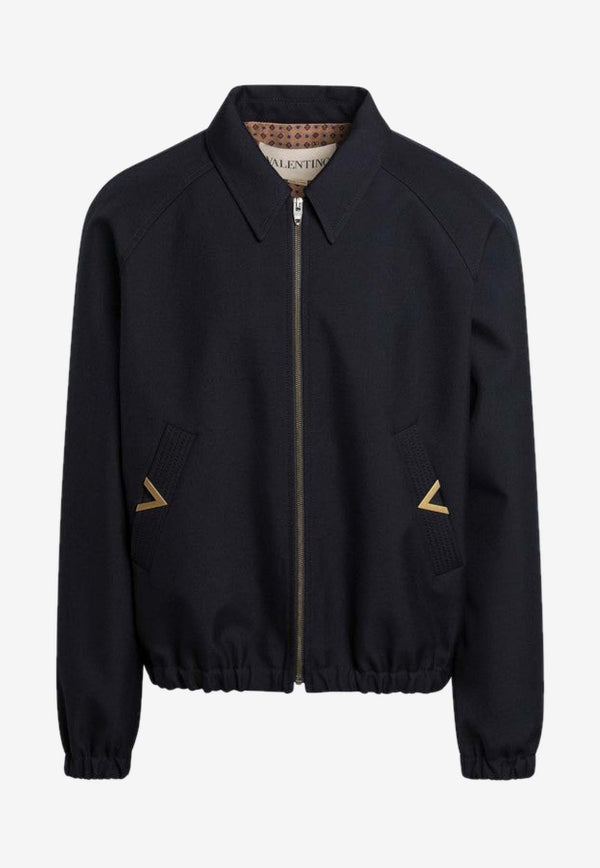 Valentino Bomber Jacket with Metal-V Navy 8V3CIP79AWA/S_VALE-598