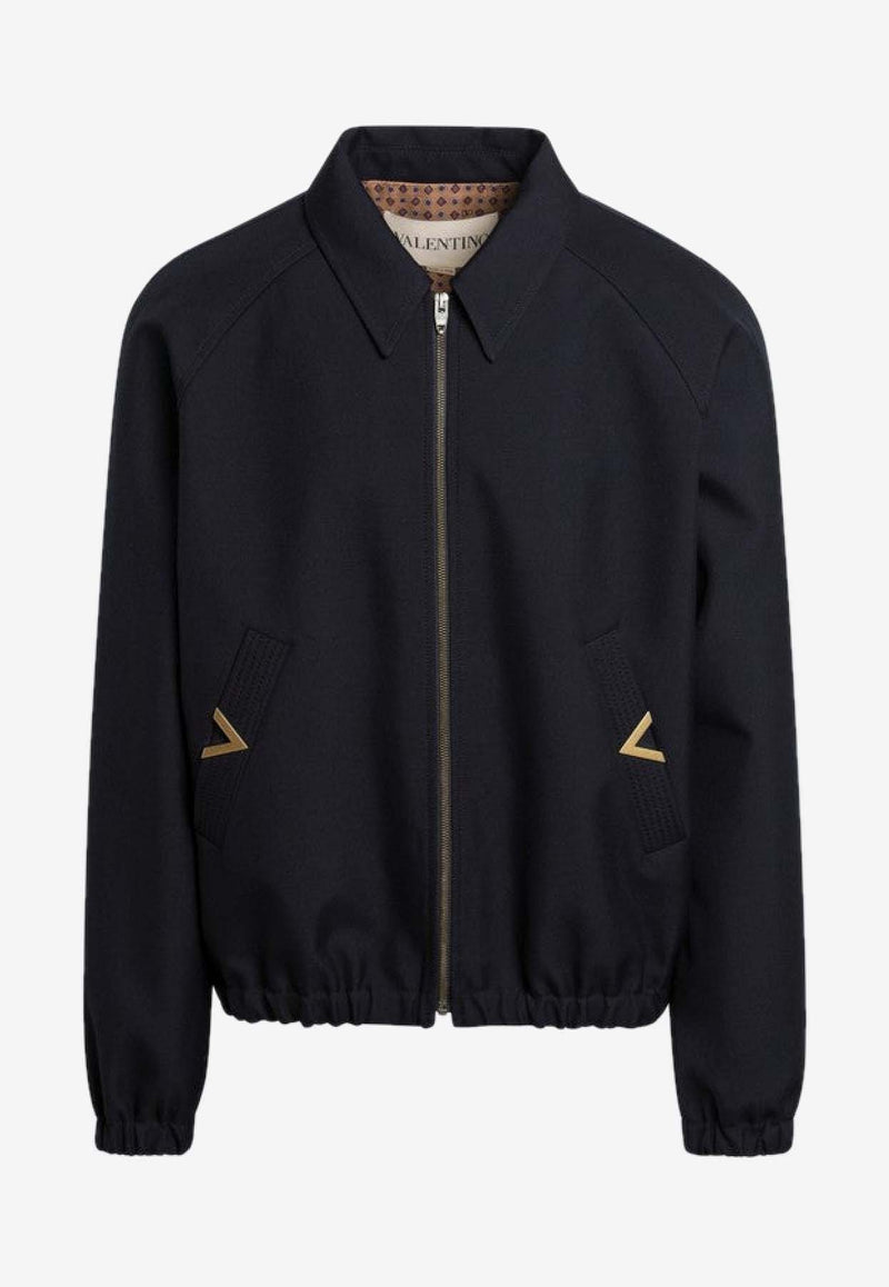 Valentino Bomber Jacket with Metal-V Navy 8V3CIP79AWA/S_VALE-598