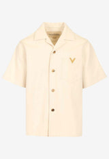 Valentino Denim Bowling Shirt with Metal V Ivory 8V3DBA10B9W A03