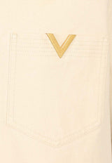 Valentino Denim Bowling Shirt with Metal V Ivory 8V3DBA10B9W A03