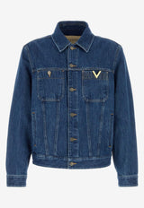 Valentino Denim Jacket with Metal V Blue 8V3DC14FB6M 558