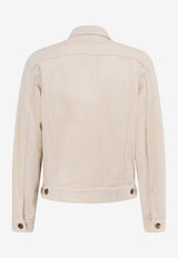 Valentino Denim Jacket with Metal V Ivory 8V3DC14FB9W A03