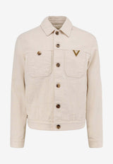 Valentino Denim Jacket with Metal V Ivory 8V3DC14FB9W A03
