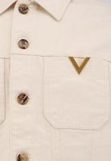Valentino Denim Jacket with Metal V Ivory 8V3DC14FB9W A03