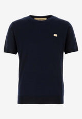 Valentino VLogo Patch Wool Knit T-shirt Navy 8V3KCE60BCJ 598