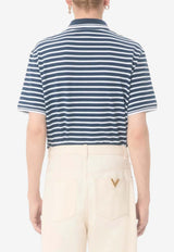 Valentino VLogo Patch Stripe Piqué Polo T-shirt Blue 8V3MH01KBAF 108