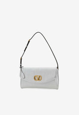 Valentino DeVain Laminated Nappa Leather Shoulder Bag Silver 8W0B0T31NVB S13