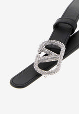 Valentino Crystal Embellished VLogo Signature Belt Black 8W0T0SM7DHQ EDM
