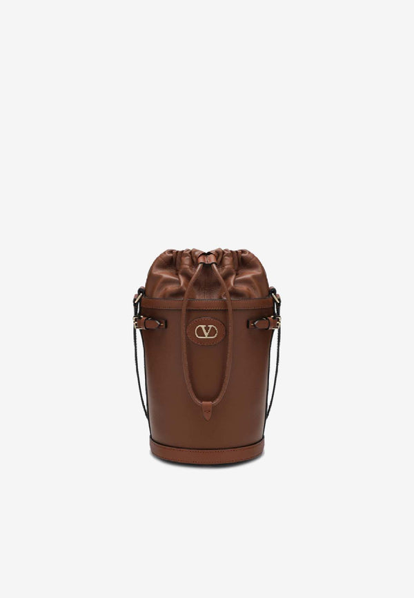 Valentino VLogo Leather Bucket Bag Tobacco 8W2B0S97YYQ/S_VALE-N58