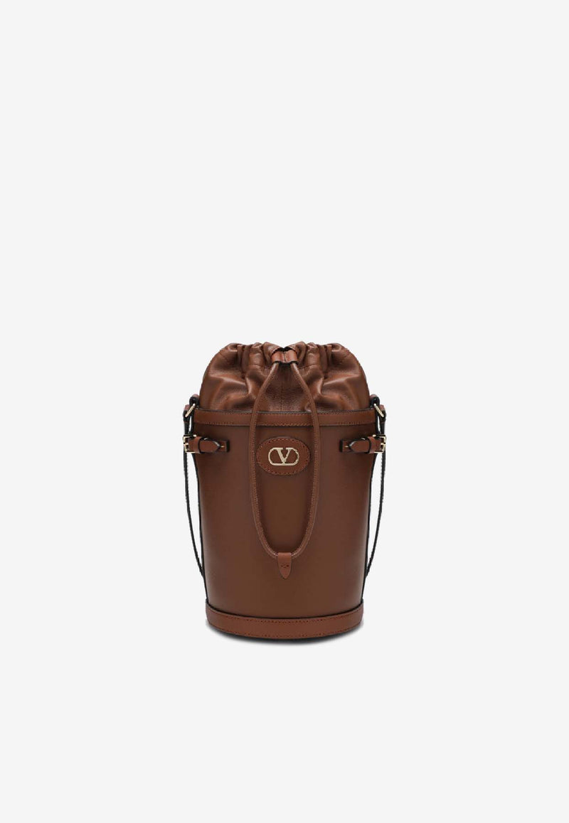 Valentino VLogo Leather Bucket Bag Tobacco 8W2B0S97YYQ/S_VALE-N58