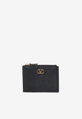 Valentino VLogo Signature Grained Leather Zip Cardholder Black 8W2P0AK9SNP 0NO